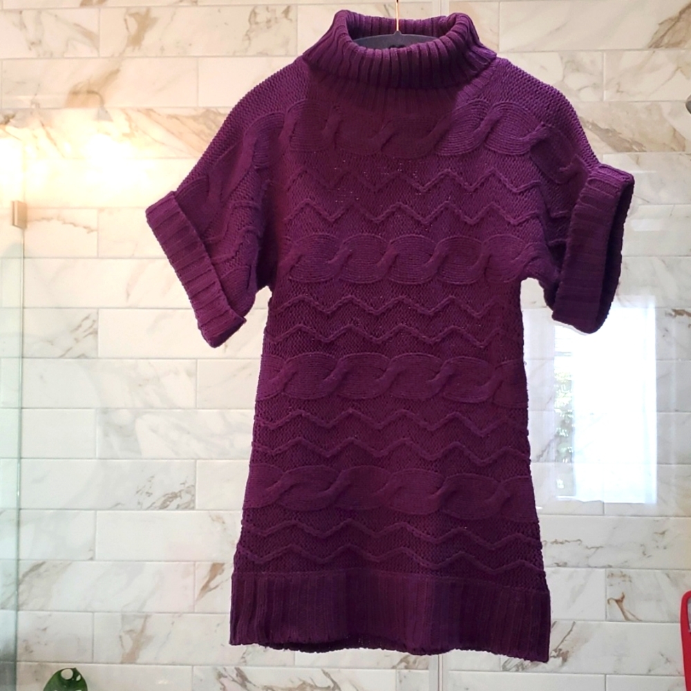 Wine Colored Short-sleeved, Turtleneck Sweater